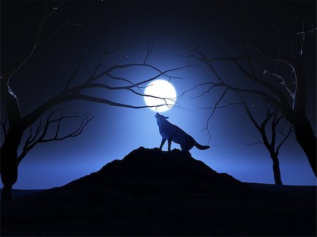 3D landscape background with a wolf howling at the moon Foto de stock - Super Valor sin royalties y Suscripción, Código: 400-08015109
