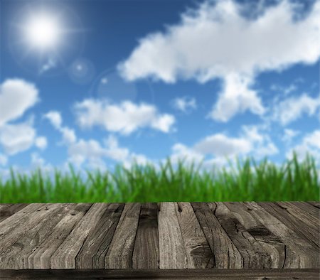 simsearch:400-09068018,k - 3D render of a wooden table against a blue sunny sky Stock Photo - Budget Royalty-Free & Subscription, Code: 400-08015110