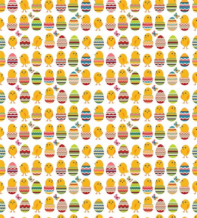 simsearch:400-06692271,k - Seamless white pattern with easter eggs and chickens Stock Photo - Budget Royalty-Free & Subscription, Code: 400-08015158