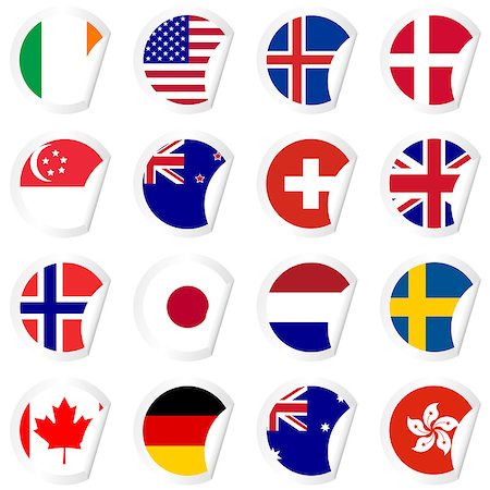 Curled corner stickers set with flags of the most developed countries in the World Stock Photo - Budget Royalty-Free & Subscription, Code: 400-08015178