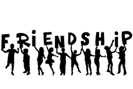 simsearch:400-07924004,k - Friendship concept with black sillhouettes of children holding letters with word Friendship Photographie de stock - Aubaine LD & Abonnement, Code: 400-08015180
