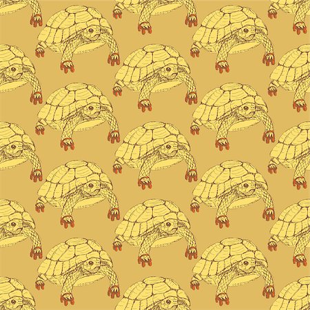 simsearch:400-08015260,k - Sketch fancy turtle in vintage style, vector seamless pattern Foto de stock - Super Valor sin royalties y Suscripción, Código: 400-08015283