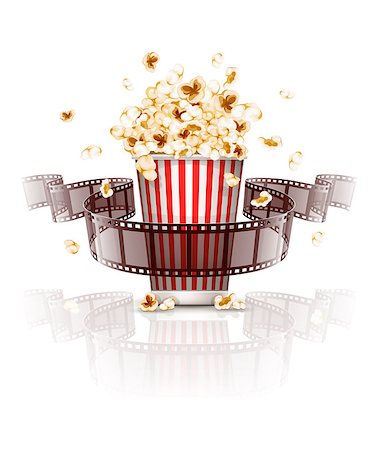 filmmaking - Jumping popcorn and film-strip film. Eps10 vector illustration. Isolated on white background Stock Photo - Budget Royalty-Free & Subscription, Code: 400-08015454