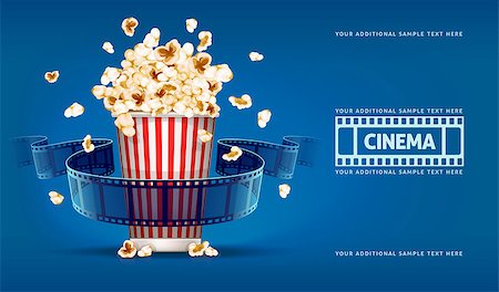 pictures of motion picture reels - Popcorn for movie theater and cinema reel on blue background. Eps10 vector illustration Stock Photo - Budget Royalty-Free & Subscription, Code: 400-08015521