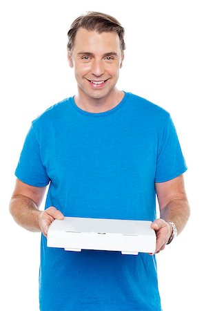 simsearch:400-08107342,k - Hungry man holding pizza box isolated over white background Stock Photo - Budget Royalty-Free & Subscription, Code: 400-08015679