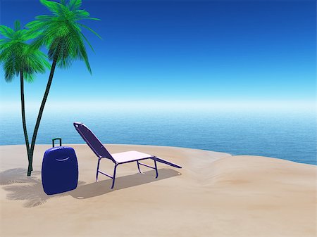 simsearch:400-08286301,k - 3D render of a beach scene with suitcase and sun lounger Stock Photo - Budget Royalty-Free & Subscription, Code: 400-08015833