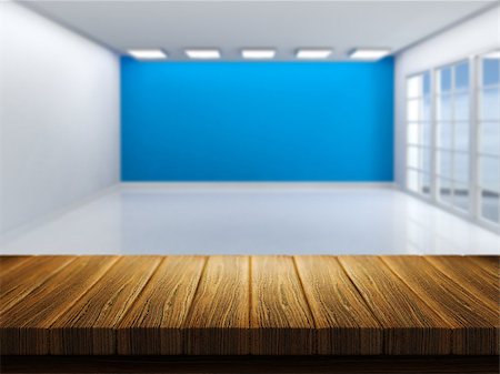 simsearch:400-09068018,k - 3D render of a wooden table with a defocussed empty room in the background Stock Photo - Budget Royalty-Free & Subscription, Code: 400-08015846