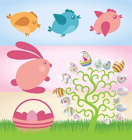 simsearch:400-05040794,k - Vector Easter elements rabbit, eggs, cake, chicken Stock Photo - Budget Royalty-Free & Subscription, Code: 400-08015912