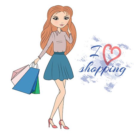 shoe store shopping girl images - Vector illustration of Girl with shopping bags on the street Stock Photo - Budget Royalty-Free & Subscription, Code: 400-08016129