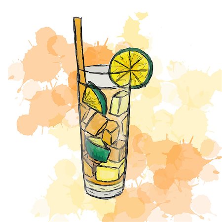 Vector illustration of cocktail Long Island Ice Tea Stock Photo - Budget Royalty-Free & Subscription, Code: 400-08016136