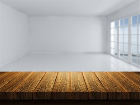 simsearch:400-09068018,k - 3D render of a wooden table with a defocussed empty room in the background Stock Photo - Budget Royalty-Free & Subscription, Code: 400-08016243