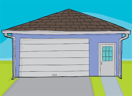 simsearch:400-08016475,k - Single hand drawn cartoon residential garage with door Stock Photo - Budget Royalty-Free & Subscription, Code: 400-08016465