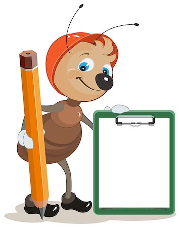 Ant builder holds clipboard and large pencil. Illustration in vector format Photographie de stock - Aubaine LD & Abonnement, Code: 400-08016595