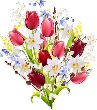 Big bunch of spring flowers on white Stock Photo - Budget Royalty-Free & Subscription, Code: 400-08016715