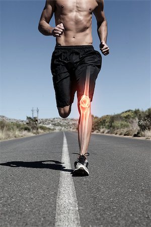 simsearch:400-07725266,k - Digital composite of Highlighted knee bone of running man Photographie de stock - Aubaine LD & Abonnement, Code: 400-08017381