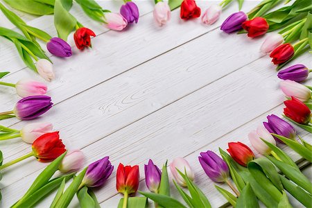 simsearch:400-08020454,k - Tulips forming frame on wooden table Foto de stock - Super Valor sin royalties y Suscripción, Código: 400-08017476