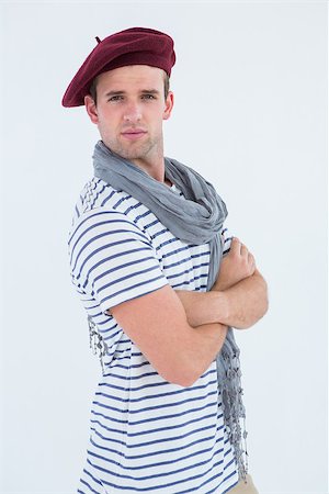 french lifestyle and culture - French guy with beret looking at camera on white background Stock Photo - Budget Royalty-Free & Subscription, Code: 400-08018024