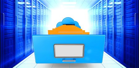 simsearch:400-07448077,k - Cloud computing drawer against digitally generated server room with towers Fotografie stock - Microstock e Abbonamento, Codice: 400-08019334