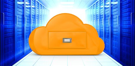 simsearch:400-07448077,k - Cloud computing drawer against digitally generated server room with towers Fotografie stock - Microstock e Abbonamento, Codice: 400-08019336