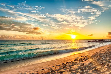 Beautiful sunset over the sea with a view at stony shore on the white beach on a Caribbean island of Barbados Stock Photo - Budget Royalty-Free & Subscription, Code: 400-08011188