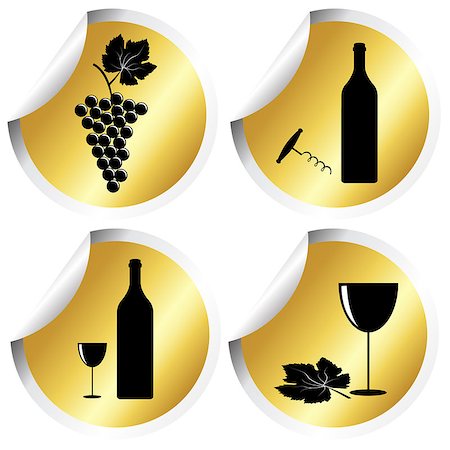 simsearch:400-08011361,k - Wine icons on golden round stickers with curved corner Foto de stock - Super Valor sin royalties y Suscripción, Código: 400-08011361