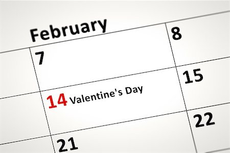 simsearch:400-05880553,k - An image of a calendar detail shows february the 14th Valentines Day in german language Foto de stock - Super Valor sin royalties y Suscripción, Código: 400-08011389