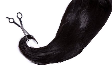 Long black hair with professional scissors, isolated on white background Stock Photo - Budget Royalty-Free & Subscription, Code: 400-08011444