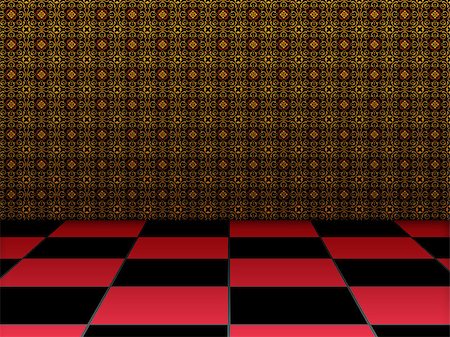 Illustration of retro checkered room with wallpaper background. Stock Photo - Budget Royalty-Free & Subscription, Code: 400-08011467