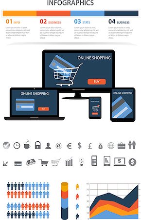 simsearch:400-06514701,k - Shopping Infographic set with charts and other elements. Flat design  concept with icons of commerce elements Stock Photo - Budget Royalty-Free & Subscription, Code: 400-08012002
