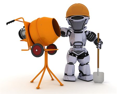 simsearch:400-07902525,k - 3D Render of a Robot builder with cement mixer Stock Photo - Budget Royalty-Free & Subscription, Code: 400-08012031