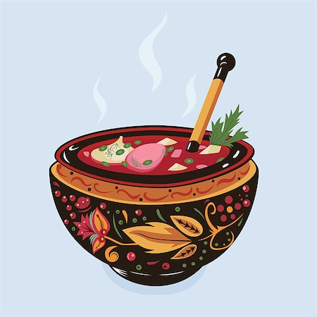 rote-beete-suppe - Vector illustration of traditional Ukrainian soup Borsch Stockbilder - Microstock & Abonnement, Bildnummer: 400-08012406
