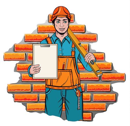 simsearch:400-05341943,k - Vector illustration of a builder holding level Foto de stock - Super Valor sin royalties y Suscripción, Código: 400-08012416