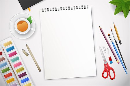 diary and pen with a cup of coffee - Vector illustration of Art process with watercolor Stock Photo - Budget Royalty-Free & Subscription, Code: 400-08012466