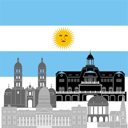 The national flag of the country and the contour image of architectural landmarks of this country. Illustration on white background. Foto de stock - Super Valor sin royalties y Suscripción, Código: 400-08012533