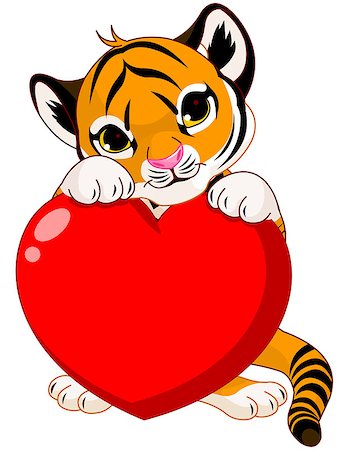 simsearch:400-08015075,k - Valentine day illustration of cute tiger cub holding heart Stock Photo - Budget Royalty-Free & Subscription, Code: 400-08012642