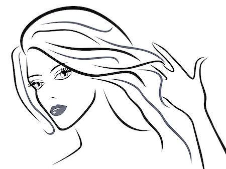 female hair style sketching - Young beautiful women with chic hair, black over white hand drawing vector sketching artwork Stock Photo - Budget Royalty-Free & Subscription, Code: 400-08012729