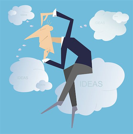 simsearch:400-08343539,k - Thinking man sitting on the clouds creates new ideas Photographie de stock - Aubaine LD & Abonnement, Code: 400-08012752