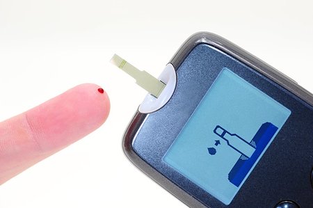 Blood sugar testing from a small drop of blood from finger Stock Photo - Budget Royalty-Free & Subscription, Code: 400-08012768