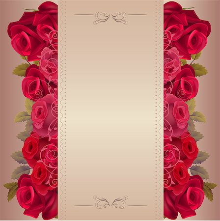 simsearch:400-08162351,k - Romantic beige background with red realistic roses Stock Photo - Budget Royalty-Free & Subscription, Code: 400-08012810