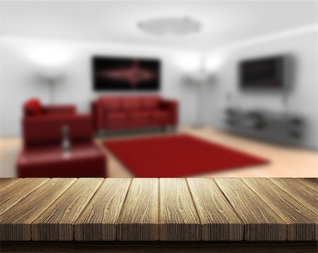 simsearch:400-09068018,k - 3D render of a wooden table with a room interior in the background Stock Photo - Budget Royalty-Free & Subscription, Code: 400-08013008