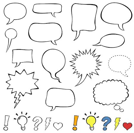 Collection set of cute speech balloon doodles plus some punctuation marks, symbols, and bubbles. Vector illustration. Stock Photo - Budget Royalty-Free & Subscription, Code: 400-08013417