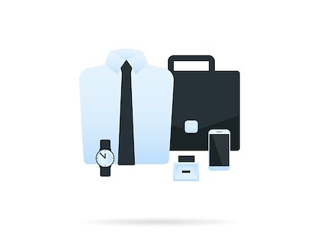 deciding what to wear - Male office accessories. Shirt, briefcase, wristwatch and smartphone. Vector icon isolated on white Stock Photo - Budget Royalty-Free & Subscription, Code: 400-08013424