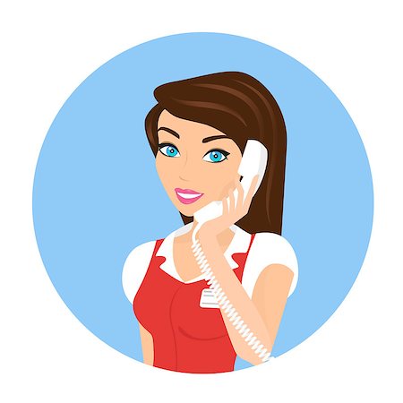 simsearch:400-04785322,k - Female smiling call centre operator with telephone. Round blue icon Stock Photo - Budget Royalty-Free & Subscription, Code: 400-08013432
