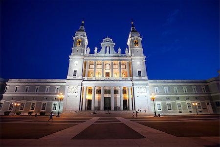 famous places in la - Madrid, Spain - May 10, 2012: Cathedral Almudena with tourists on a spring night in Madrid, Spain Stock Photo - Budget Royalty-Free & Subscription, Code: 400-08013685