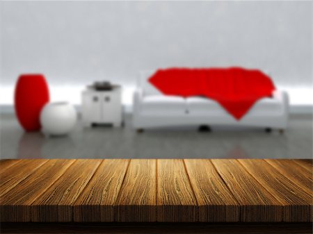 simsearch:400-09068018,k - 3D render of a wooden table with a room interior in the background Stock Photo - Budget Royalty-Free & Subscription, Code: 400-08013980