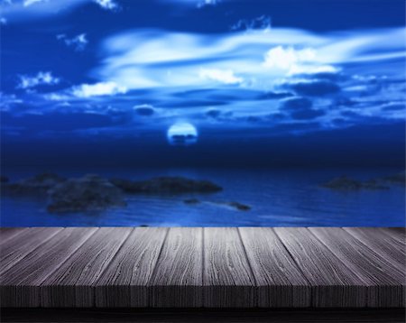 simsearch:400-09068018,k - 3D render of a wooden table looking out to sea at night Stock Photo - Budget Royalty-Free & Subscription, Code: 400-08013990