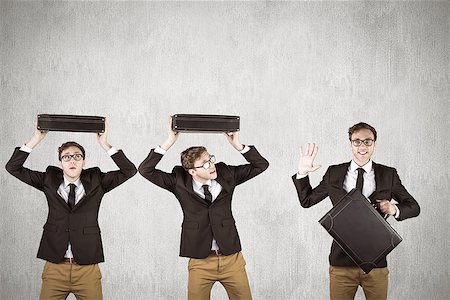 simsearch:400-08020381,k - Nerdy businessman against white and grey background Fotografie stock - Microstock e Abbonamento, Codice: 400-08020233