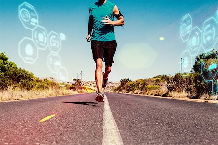 simsearch:400-07936740,k - Athletic man jogging on open road against fitness interface Foto de stock - Super Valor sin royalties y Suscripción, Código: 400-08020257