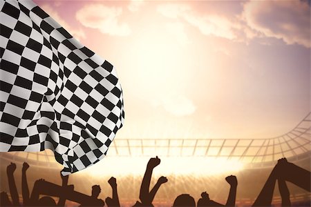 race fan - Checkered flag against football stadium with cheering crowd Stock Photo - Budget Royalty-Free & Subscription, Code: 400-08020271