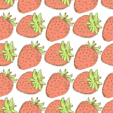 simsearch:400-08015286,k - Sketch tasty strawberry in vintage style, vector seamless pattern Foto de stock - Super Valor sin royalties y Suscripción, Código: 400-08020685